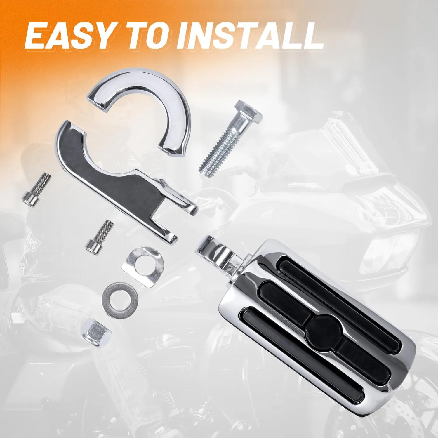 1-1/4" Motorcycle Foot Pegs For 1.25" Engine Guard Highway Pegs For Crash Bars Foot Pedal Bracket Clamp Compatible With Harley Touring Electra Road Glide Road King Street Glide Sportster 883