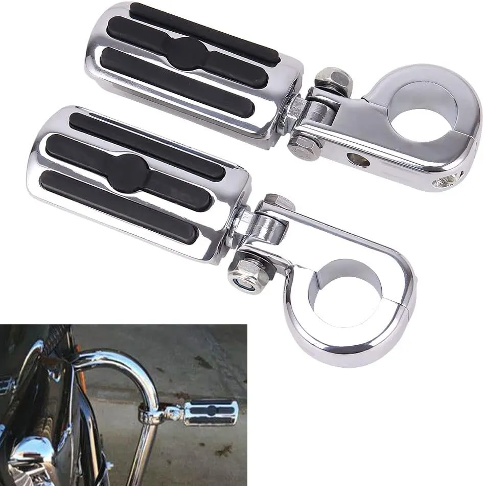 1-1/4" Motorcycle Foot Pegs For 1.25" Engine Guard Highway Pegs For Crash Bars Foot Pedal Bracket Clamp Compatible With Harley Touring Electra Road Glide Road King Street Glide Sportster 883
