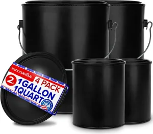 1 Quart & 1 Gallon Plastic Paint Buckets (4 Pack Combo) Triple-Lock Airtight Seal to Minimizing Skimming, Rust, Odor & Chemical Resistant- (2X 32 Fl Oz & 2X 128 FLoz) Plastic Paint Can   Snap On Lid