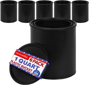 1-Quart Plastic Paint Bucket (6 Pack) - Triple Lock Airtight Seal - Minimizes Skimming - Rust Proof - Odor & Chemical Resistant - 32 Fl Oz All-Plastic Paint Can with Snap On Lid - Stock Your Home
