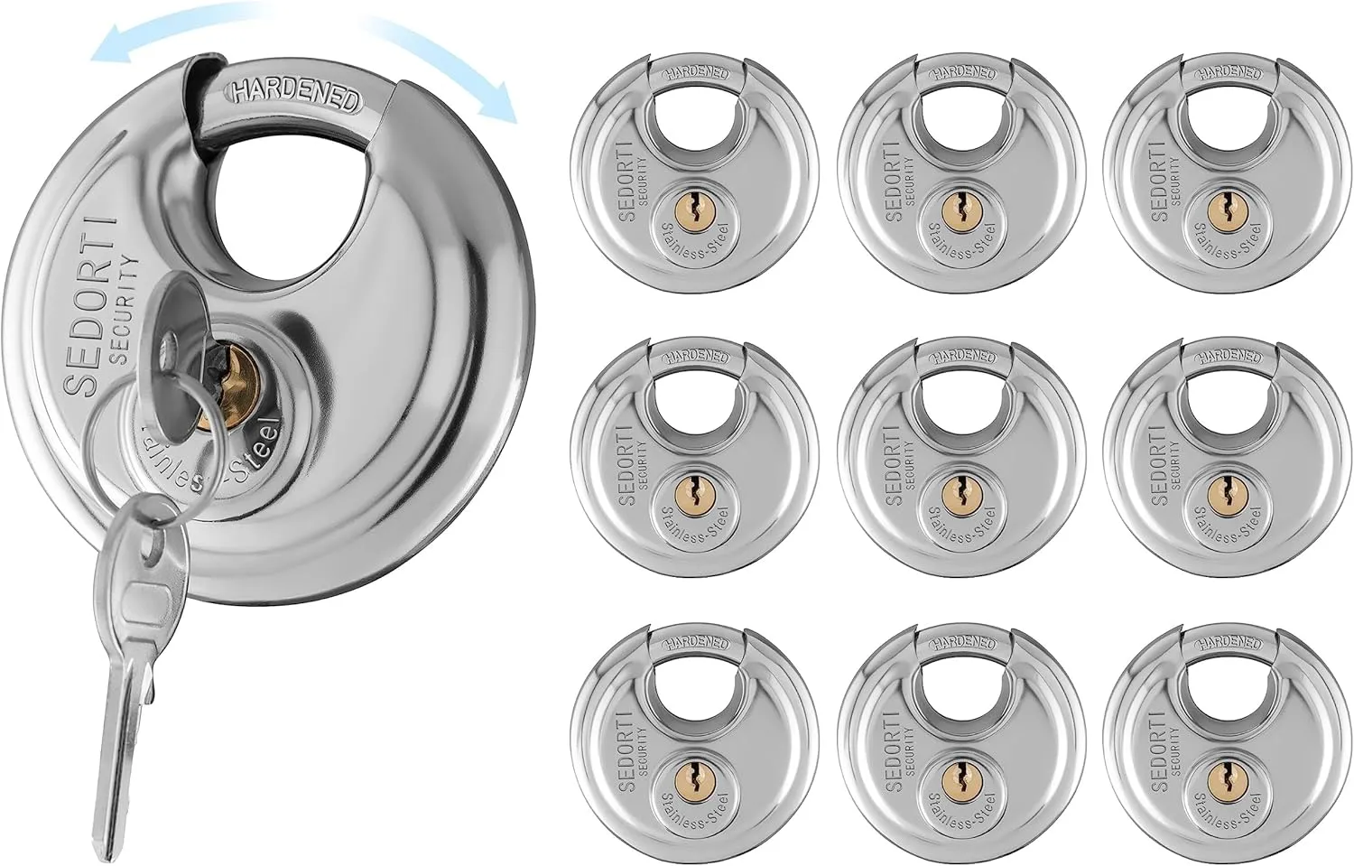 10-Pack Discus Padlocks Keyed Alike, 2-3/4 inch Wide, Stainless Steel 304 Round Lock, Waterproof and Rustproof Storage Lock with Brass Keys, Ideal for Storage Unit Gate, Outdoor, Shed, Fence