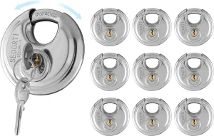10-Pack Discus Padlocks Keyed Alike, 2-3/4 inch Wide, Stainless Steel 304 Round Lock, Waterproof and Rustproof Storage Lock with Brass Keys, Ideal for Storage Unit Gate, Outdoor, Shed, Fence