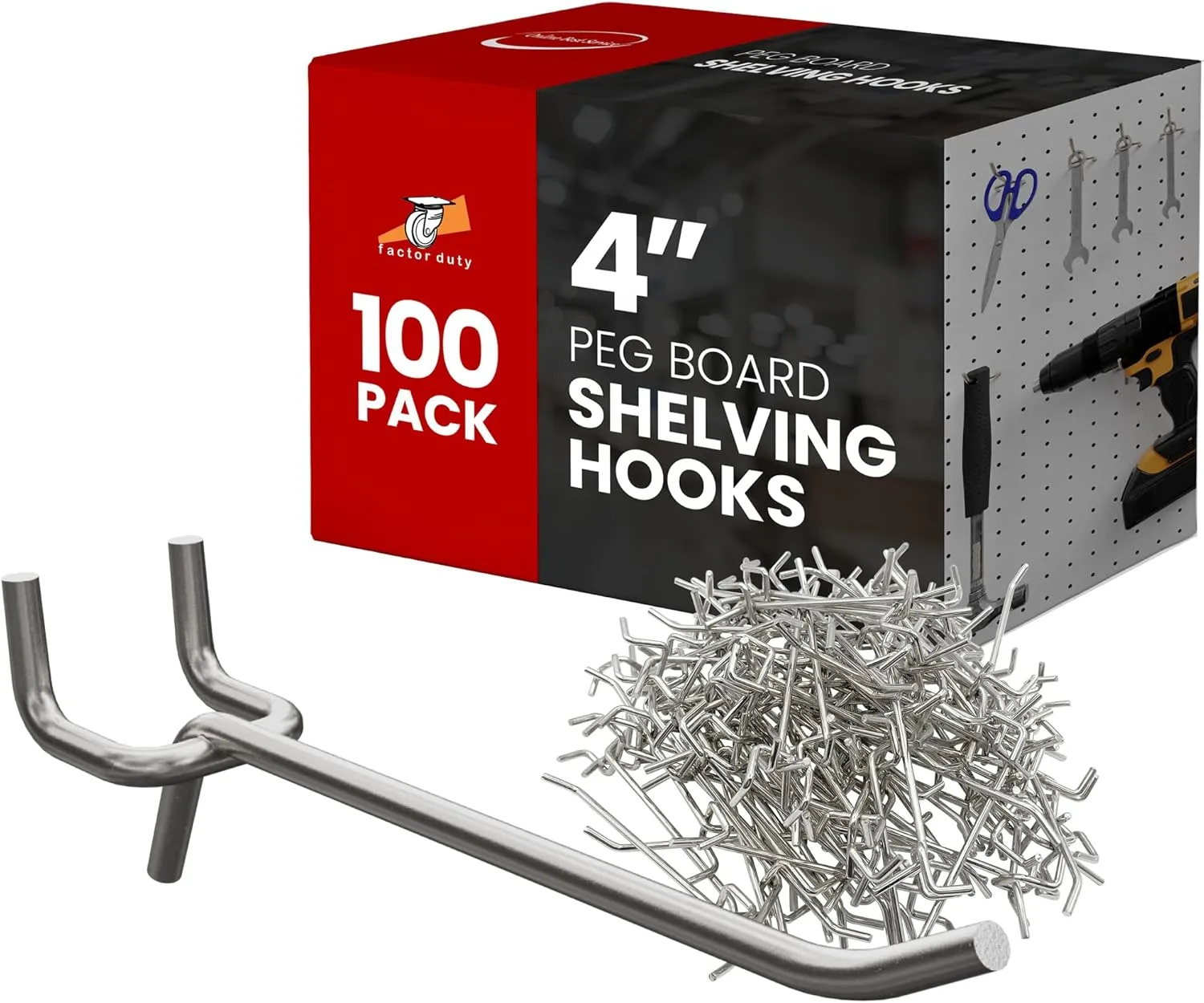 100 Pack PEG Board Pegboard Shelving Hooks 4" Length Metal