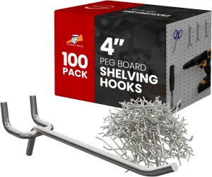 100 Pack PEG Board Pegboard Shelving Hooks 4" Length Metal