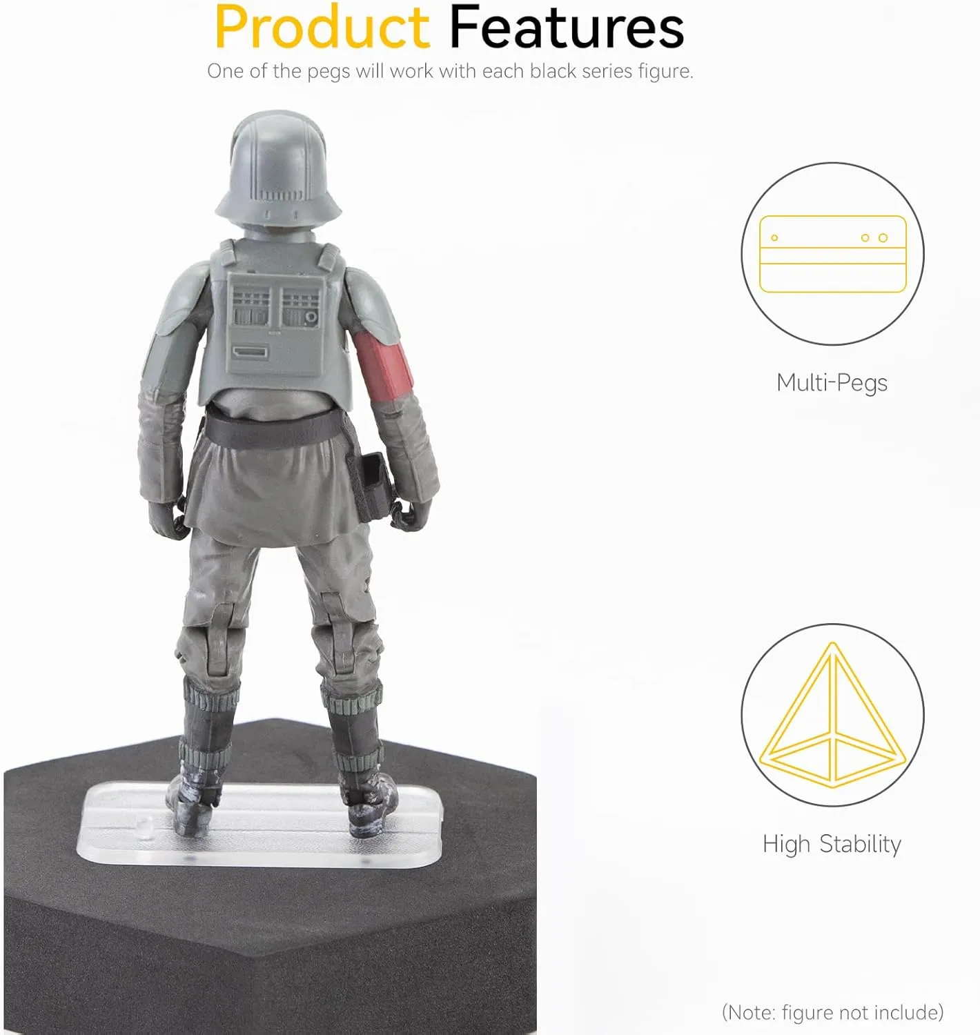 100Packs Star Was Black Series 6 inch Action Figure Stand with Peg, 1/12 Clear Toy Figuras Display Support Stands, Figures Organizer Bases Holder Accessories - Multi-Pegs - Square