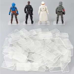 100Packs Star Was Black Series 6 inch Action Figure Stand with Peg, 1/12 Clear Toy Figuras Display Support Stands, Figures Organizer Bases Holder Accessories - Multi-Pegs - Square