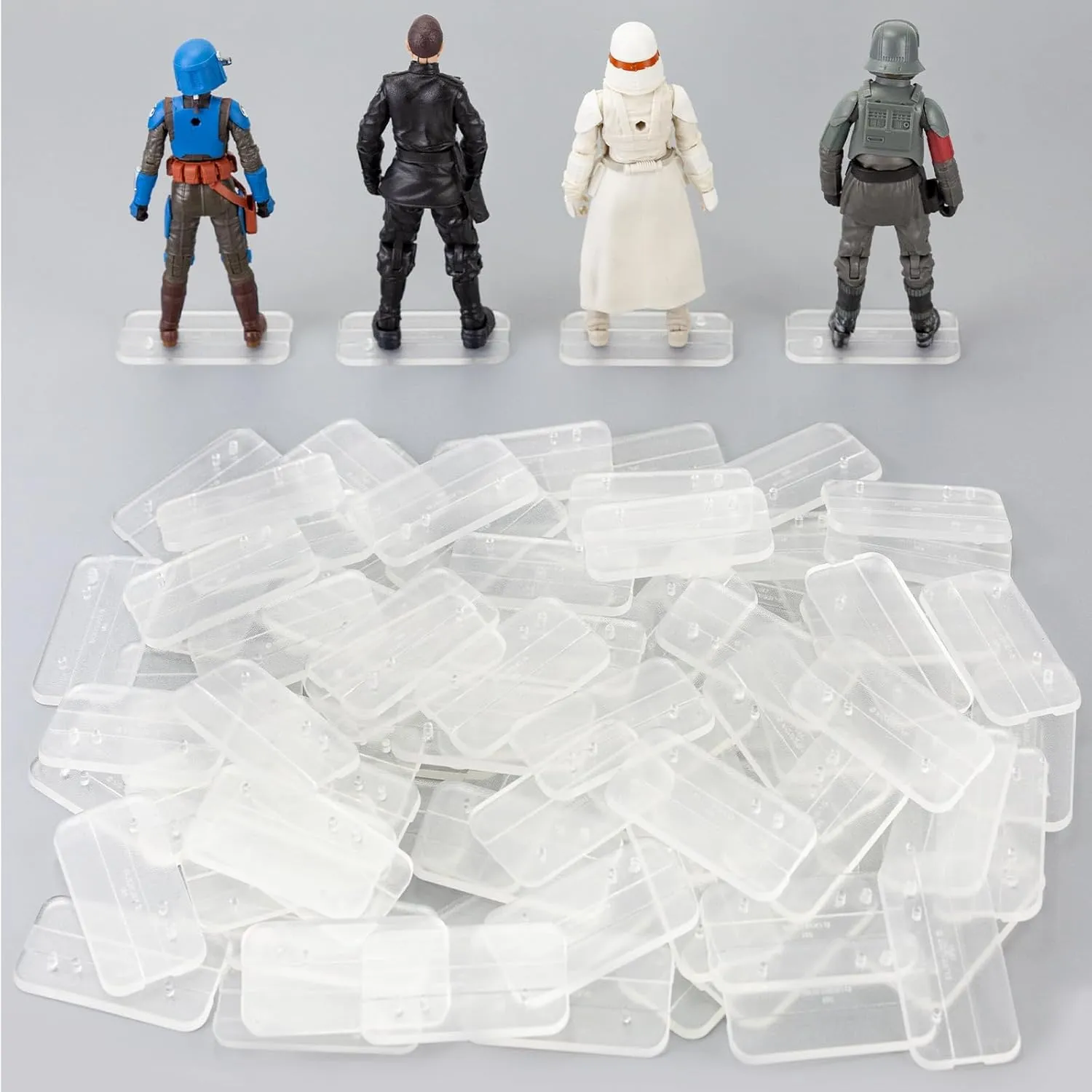100Packs Star Was Black Series 6 inch Action Figure Stand with Peg, 1/12 Clear Toy Figuras Display Support Stands, Figures Organizer Bases Holder Accessories - Multi-Pegs - Square