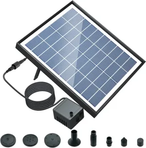 106 GPH 5W,Solar Water Fountain Pump for Bird Bath Basin, 10 ft Cable, 8 Nozzles 9” x 7.1” Solar Panel, Koi Pond Water Tire Patio Garden Submersible Fountain Decoration