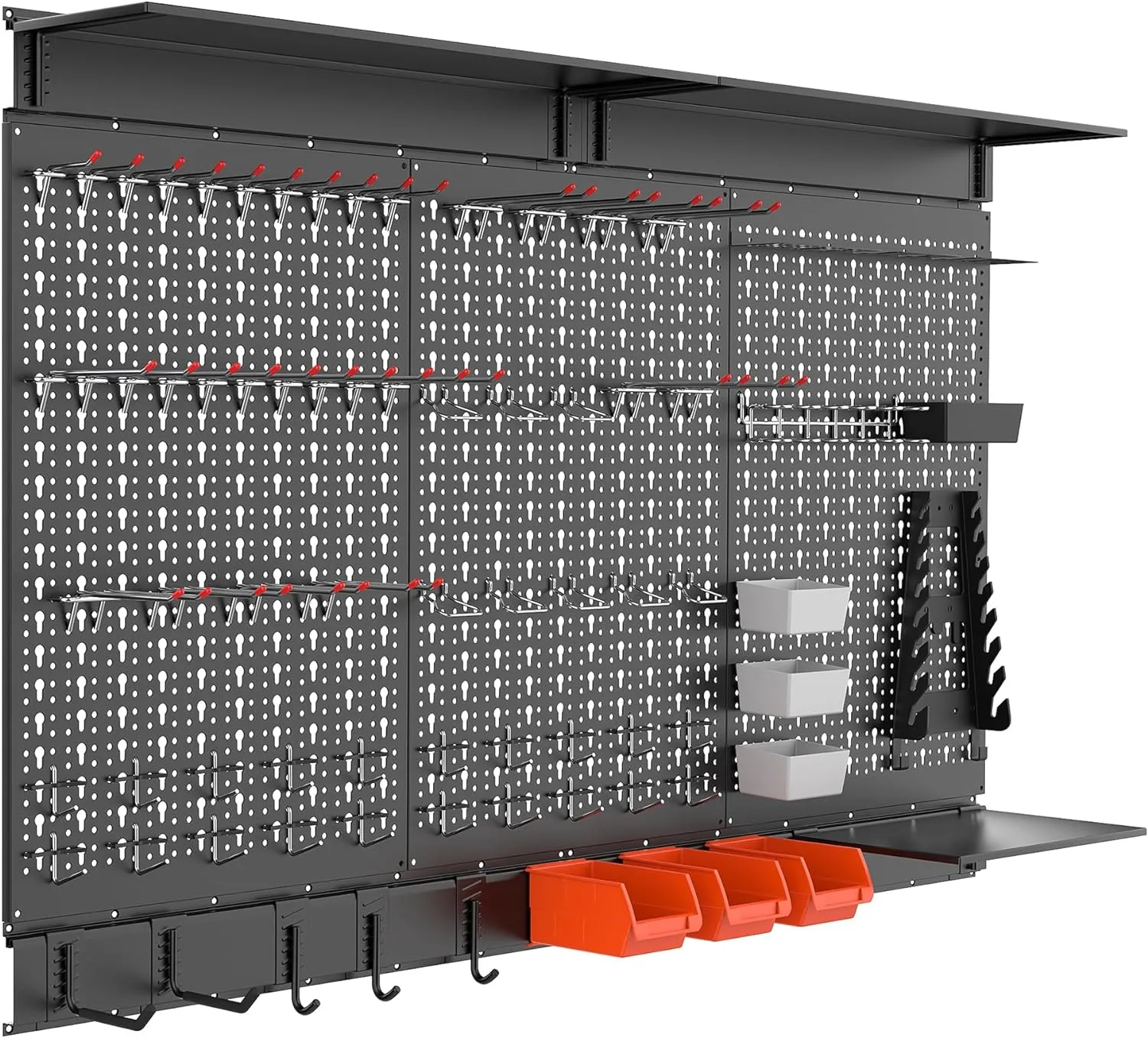 113PCS Pegboard Wall Organizer Kit with Pegboard Hooks, Bins, Shelves, Pegboard Tools Storage System for Garage, Workbench, Modular Peg Board Tool Organizer Board with Hooks(Black)