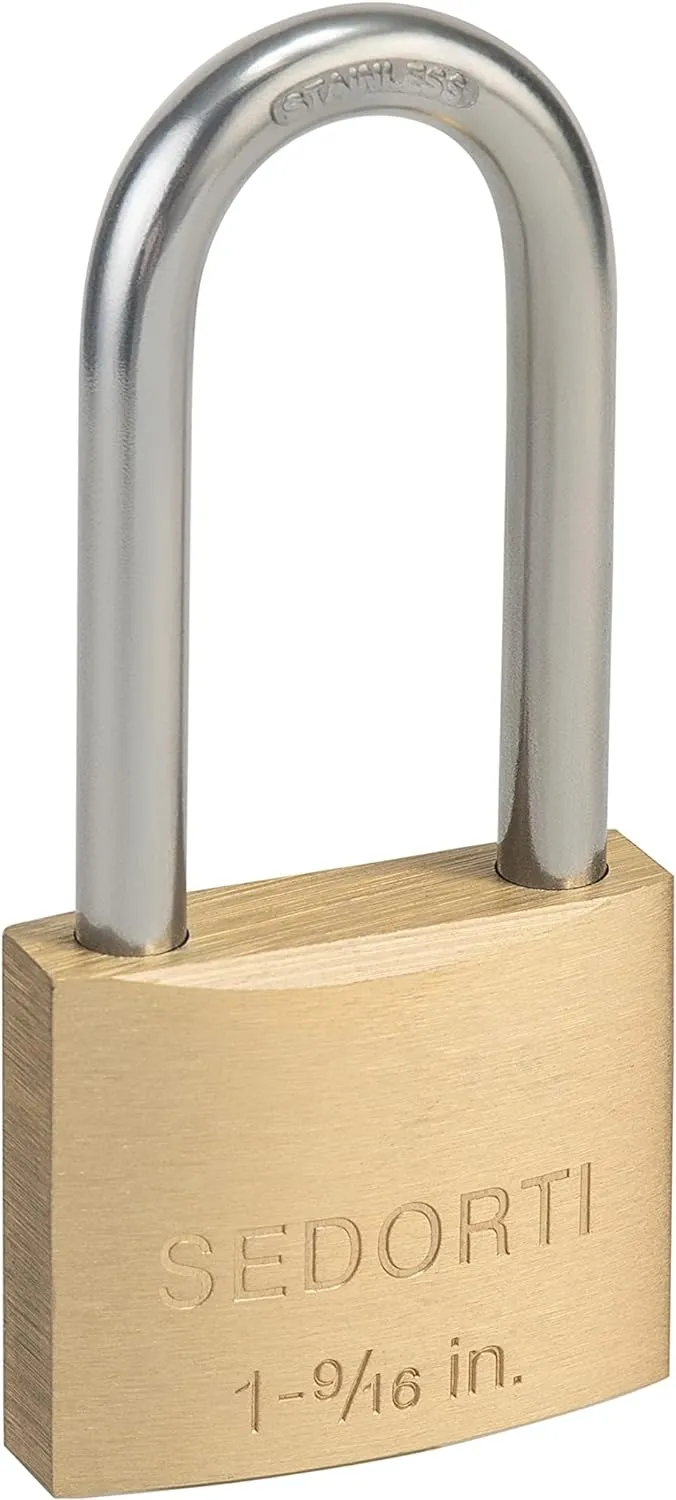 12-Pack Keyed Alike Locks with Key# 44123, Solid Brass Padock with 304 Stainless Steel Long Shackle, Weatherproof Locks for Outdoor Use