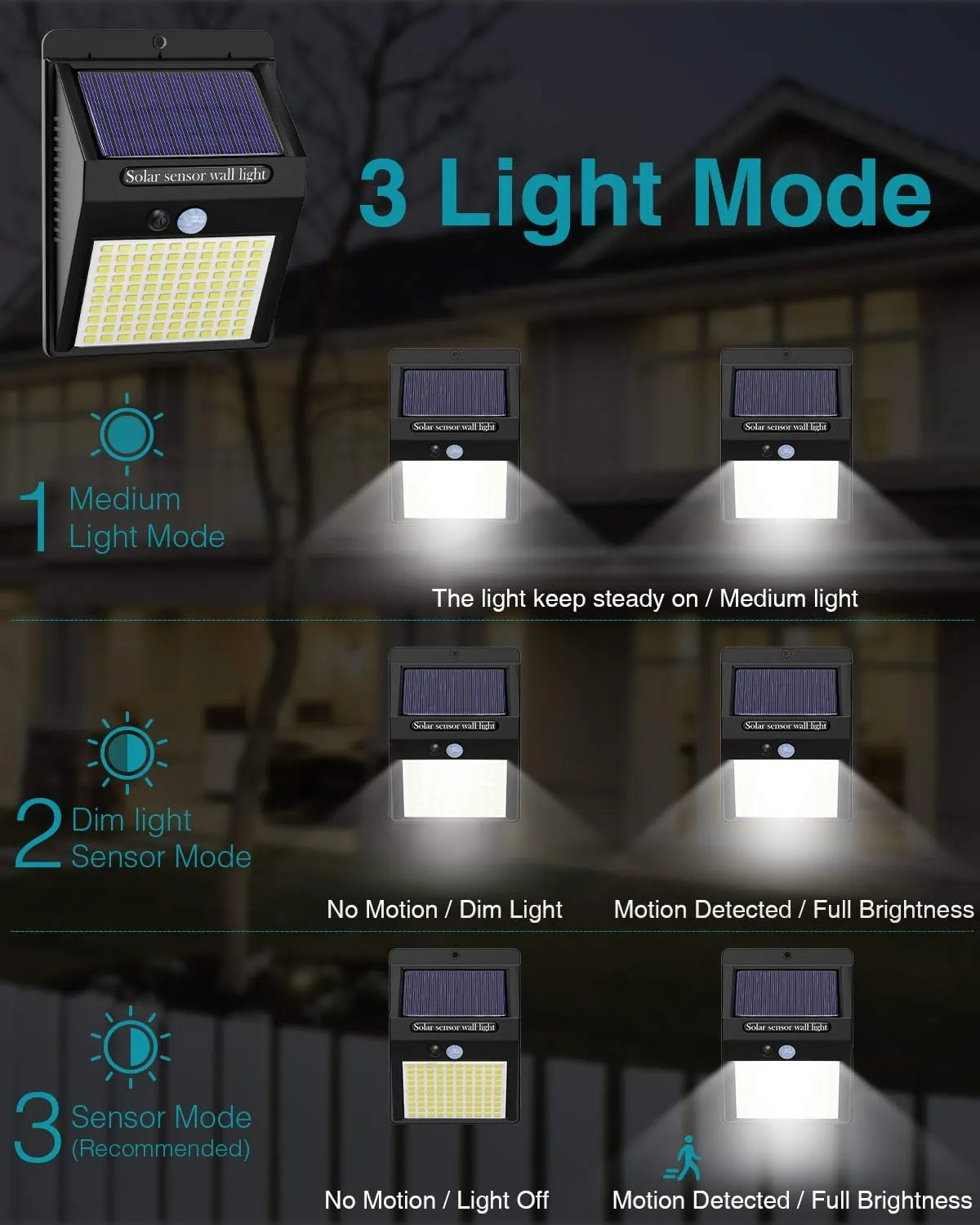 12 Pack Solar Lights Outdoor, 3 Modes/100LED Wireless IP65 Waterproof Solar Motion Lights Outdoor for Front Door, Backyard, Garage, Deck