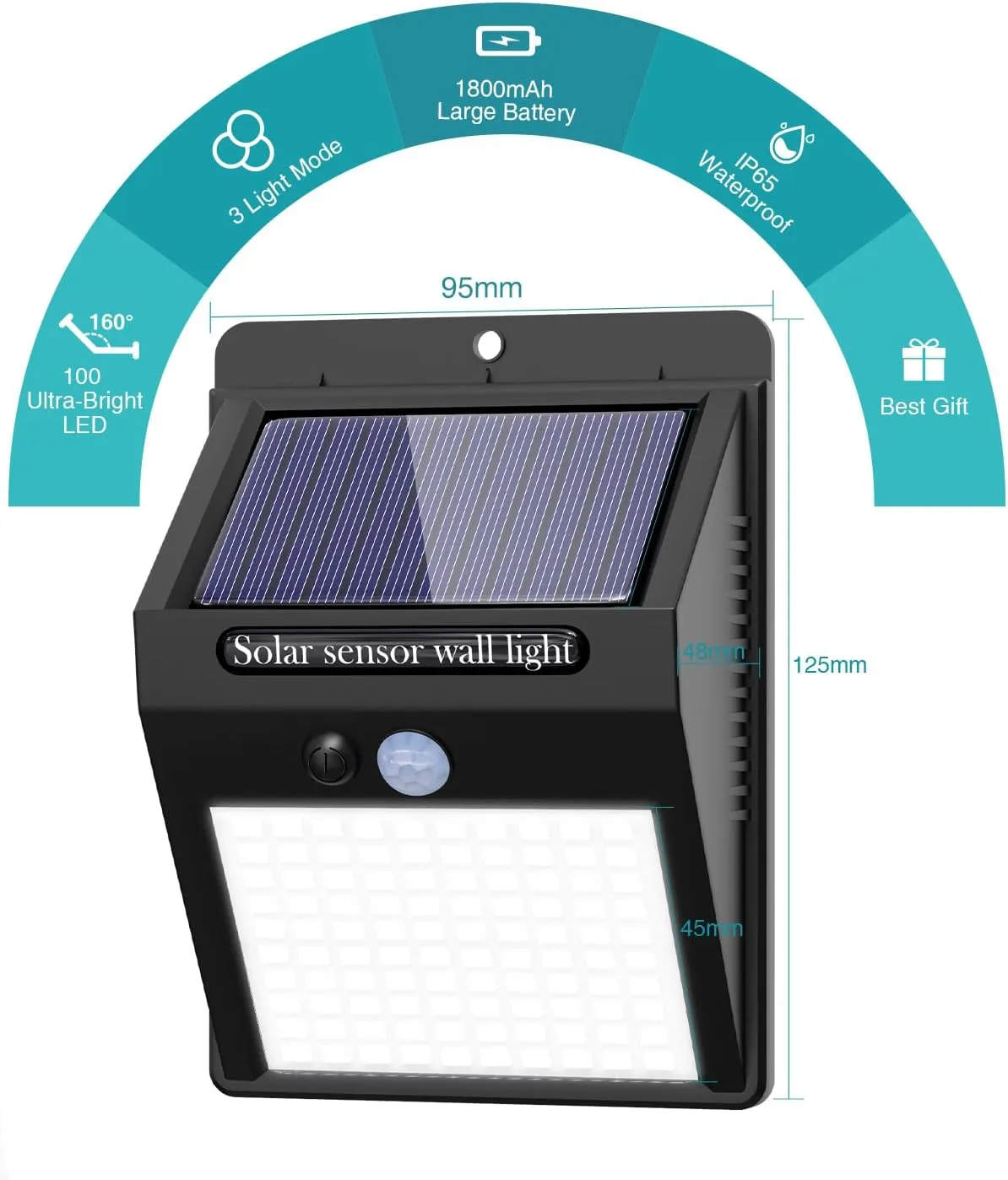 12 Pack Solar Lights Outdoor, 3 Modes/100LED Wireless IP65 Waterproof Solar Motion Lights Outdoor for Front Door, Backyard, Garage, Deck