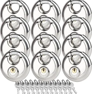12 Pack Storage Locks for Storage Unit, 2-3/4" Disc Locks Keyed Different, Outdoor Waterproof Stainless Steel Padlocks for Storage Locker, Shed, Gate, Fence, Heavy Duty Discus Keyed Padlock