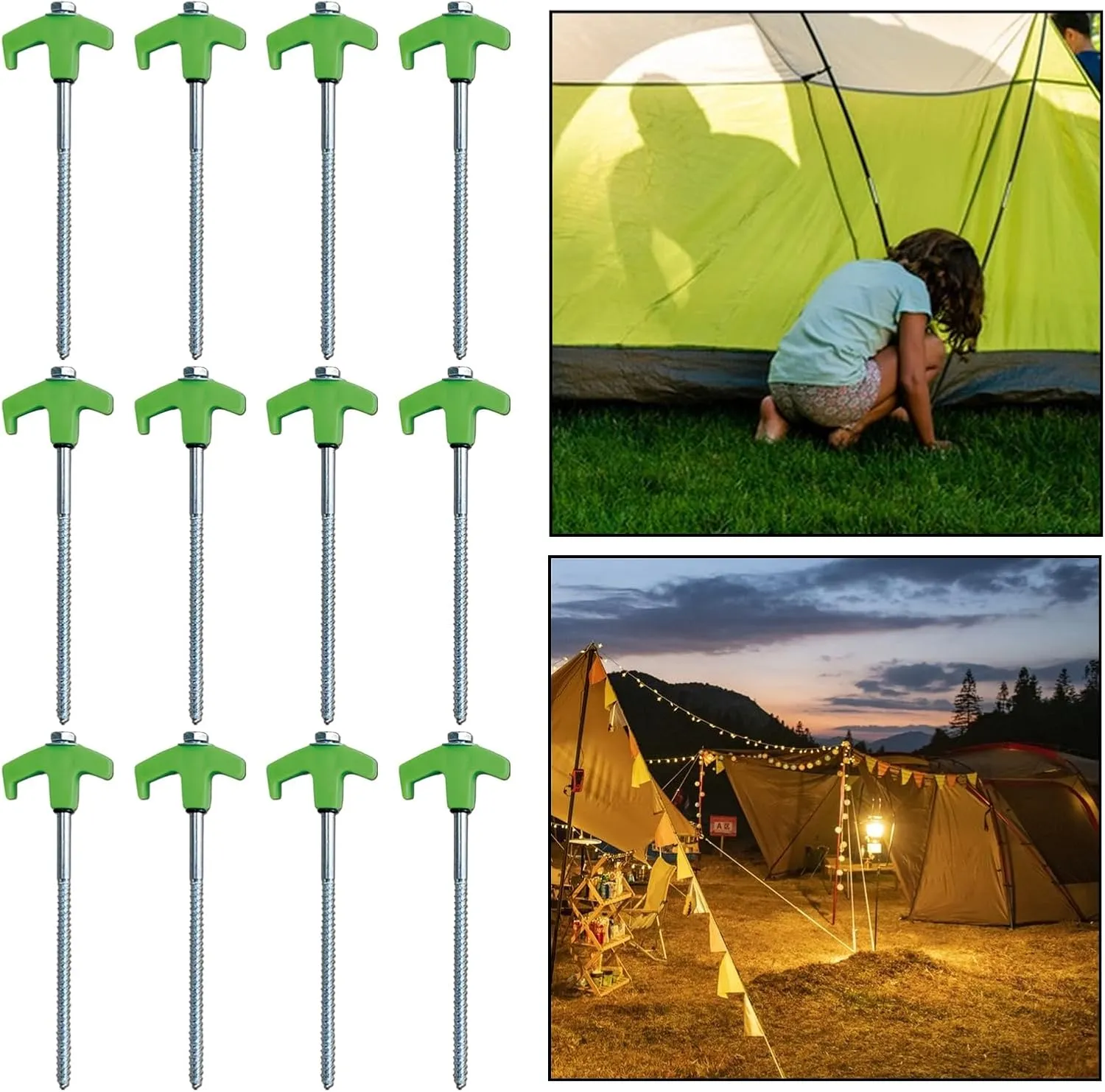 12 Pack Tent Stakes, Yard Stakes Non-Rust Metal Tent Pegs Ground Stakes Tent Spikes Camping Accessories for Camping Patio, Garden, Canopies, Grassland, Outdoor Mix Color