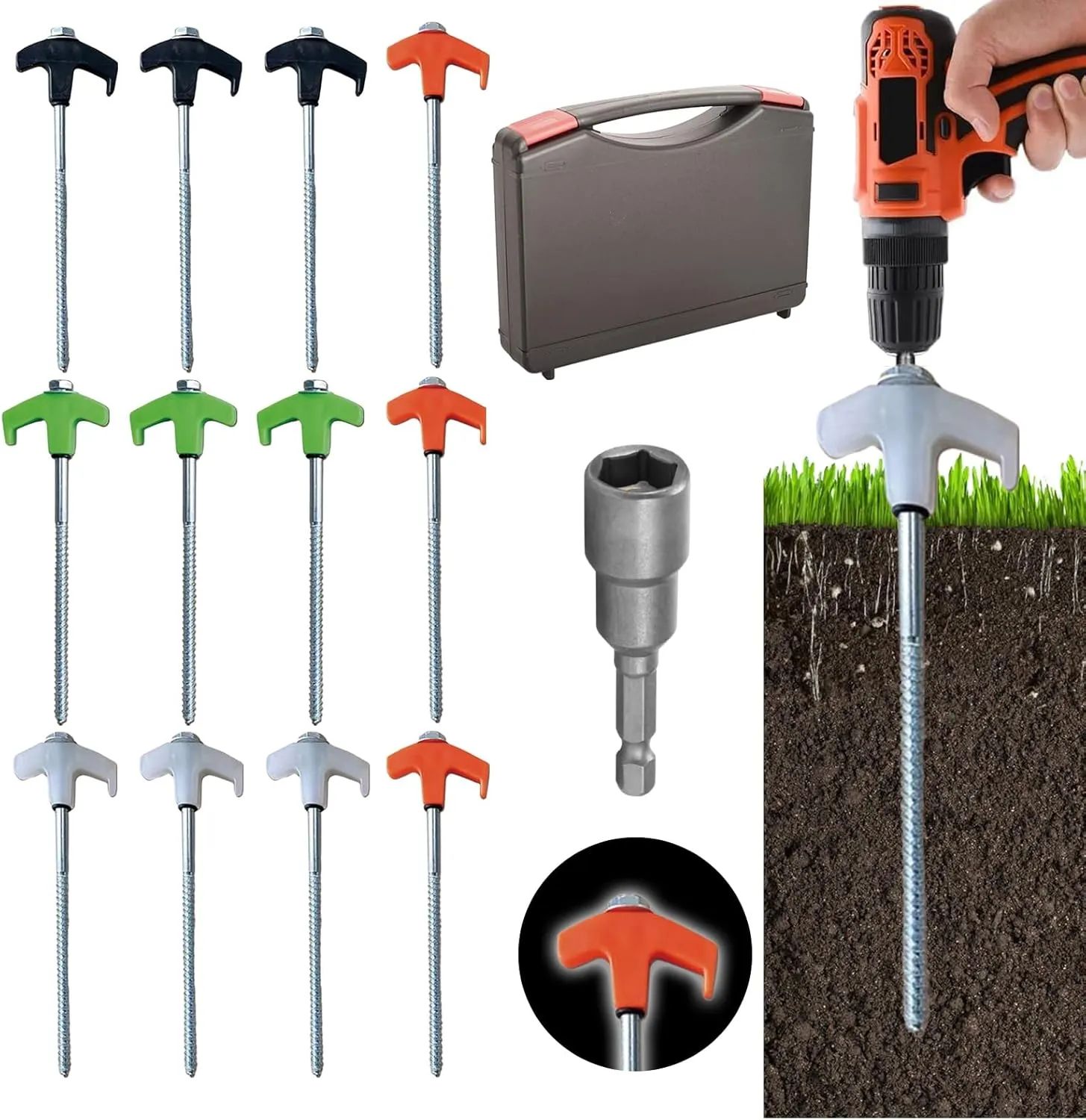 12 Pack Tent Stakes, Yard Stakes Non-Rust Metal Tent Pegs Ground Stakes Tent Spikes Camping Accessories for Camping Patio, Garden, Canopies, Grassland, Outdoor Mix Color