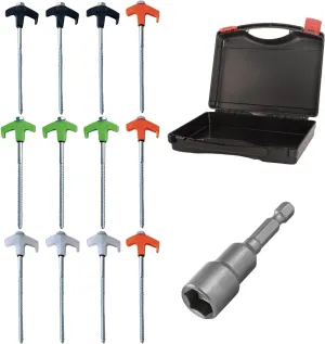 12 Pack Tent Stakes, Yard Stakes Non-Rust Metal Tent Pegs Ground Stakes Tent Spikes Camping Accessories for Camping Patio, Garden, Canopies, Grassland, Outdoor Mix Color