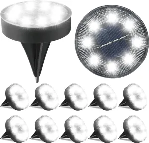 12 Packs Bright Solar Ground Lights with 8 LED, IP68 Waterproof Garden Lights Outdoor, Landscape Lighting Solar for Patio Pathway Yard, Paths, Decks, Lawns, Driveway (Cool White)
