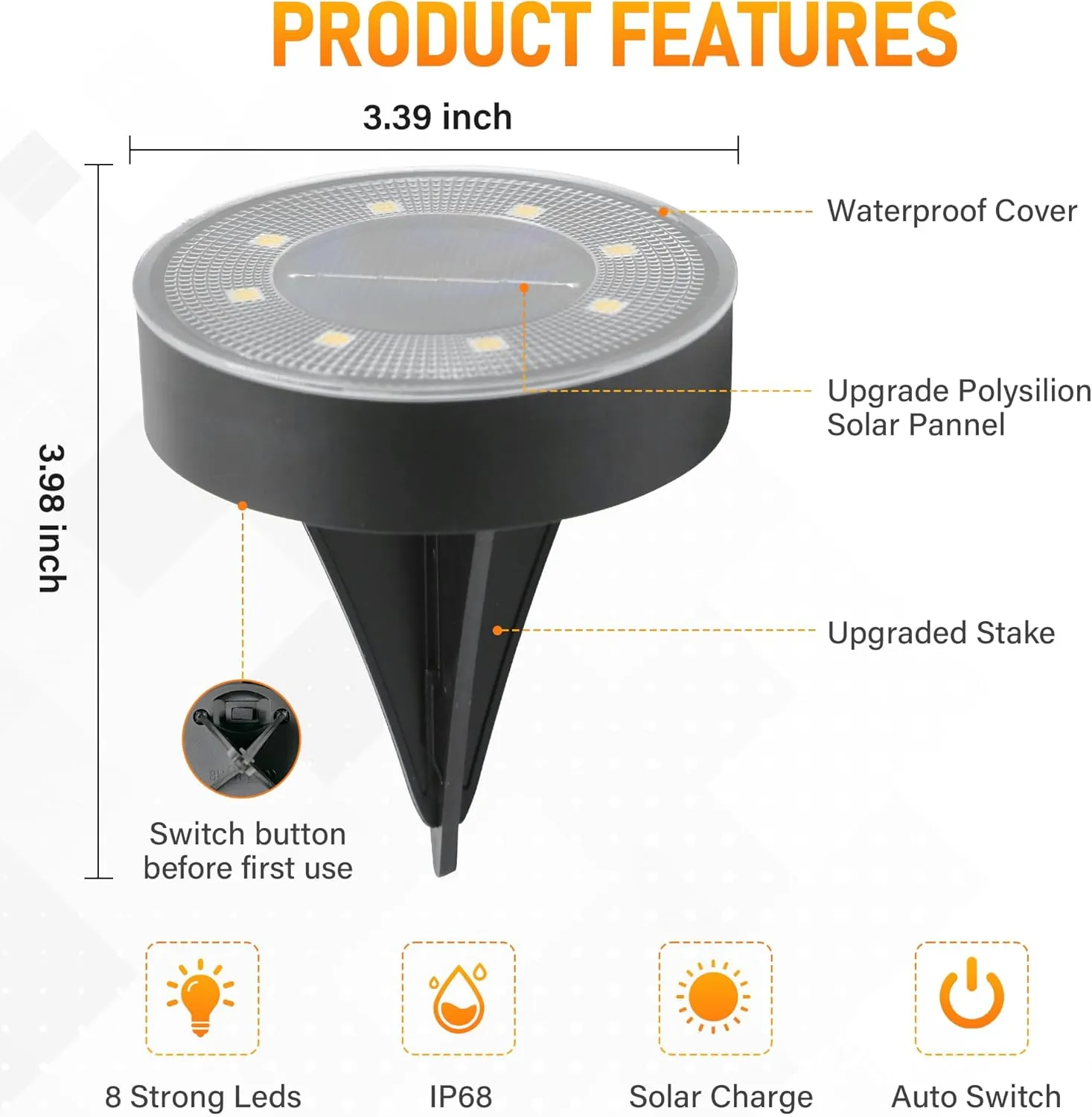 12 Packs Bright Solar Ground Lights with 8 LED, IP68 Waterproof Garden Lights Outdoor, Landscape Lighting Solar for Patio Pathway Yard, Paths, Decks, Lawns, Driveway (Cool White)