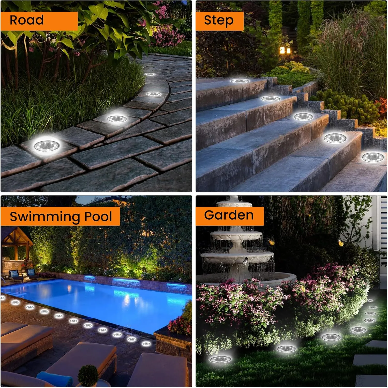 12 Packs Bright Solar Ground Lights with 8 LED, IP68 Waterproof Garden Lights Outdoor, Landscape Lighting Solar for Patio Pathway Yard, Paths, Decks, Lawns, Driveway (Cool White)