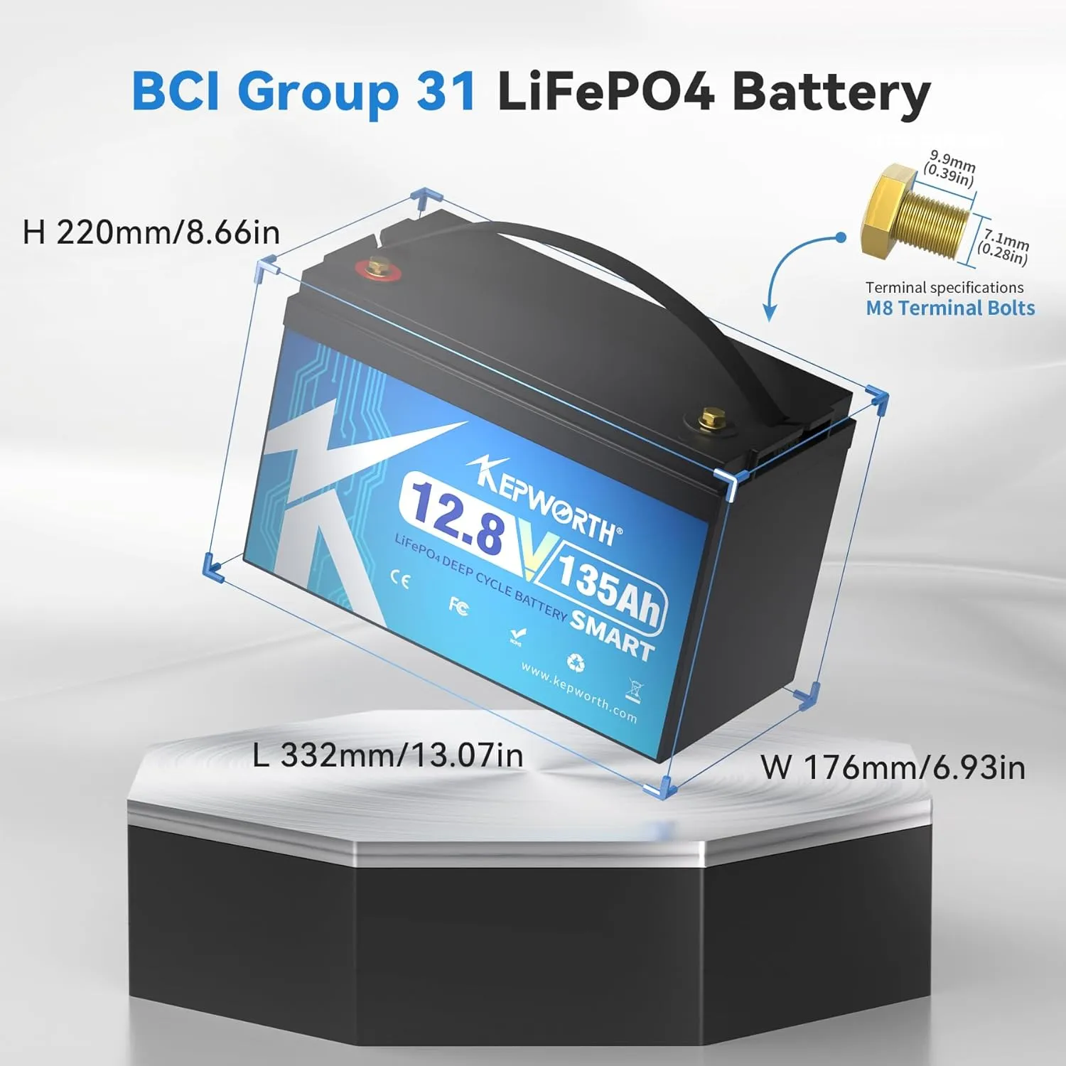12.8V 135Ah LiFePO4 Battery, Rechargeable Lithium Batteries, UP to 4000  Deep Cycles, Grade A Lithium Iron Phosphate Cells, for Trolling Motor, Boat, Rv, Solar, Off-Grid…