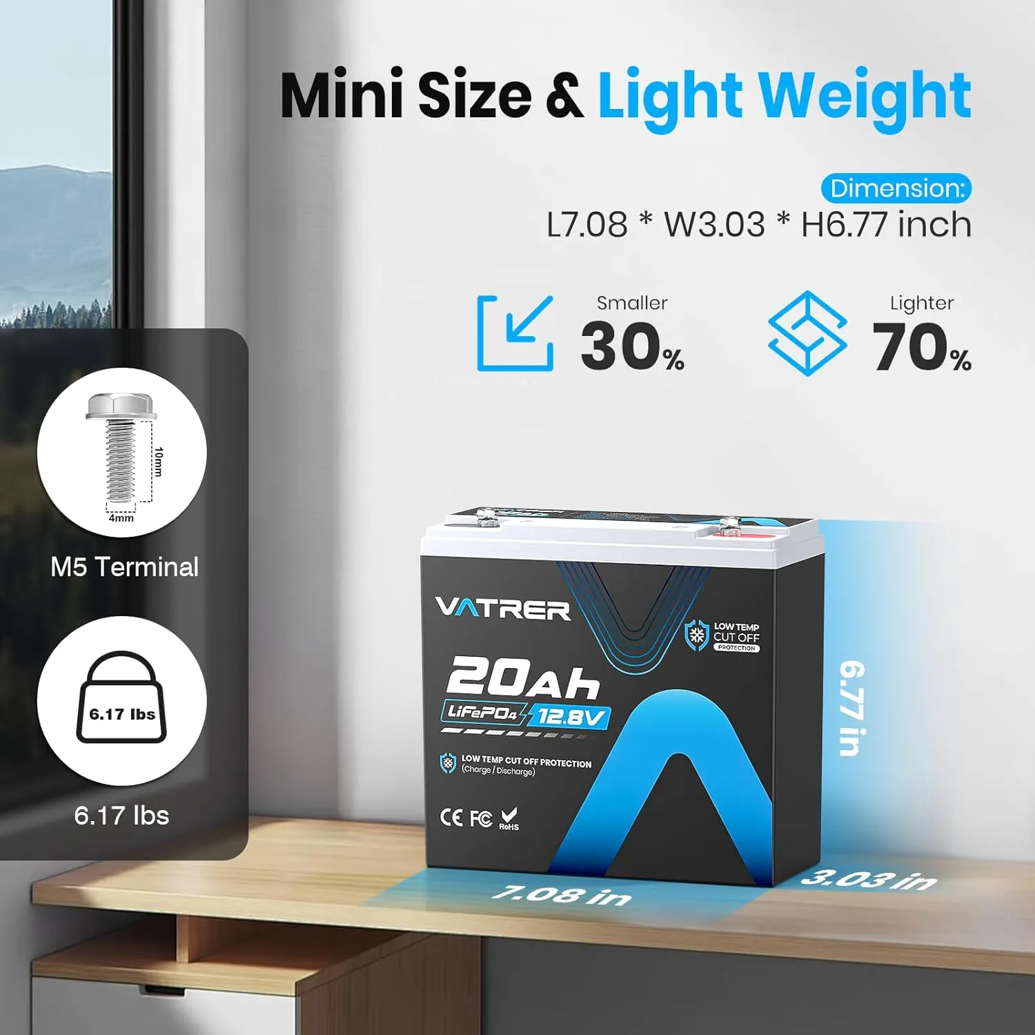 12V 20AH LiFePO4 Lithium Battery, Built-in 20A BMS, 5000  Cycles Rechargeable Deep Cycle Battery, Perfect for Solar Power, Small UPS, Gate Opener, Fish Finder, Outdoor Camping