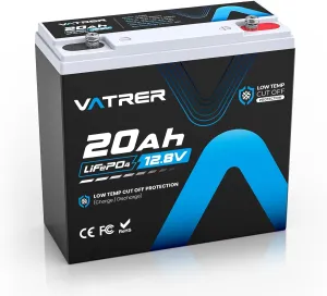 12V 20AH LiFePO4 Lithium Battery, Built-in 20A BMS, 5000  Cycles Rechargeable Deep Cycle Battery, Perfect for Solar Power, Small UPS, Gate Opener, Fish Finder, Outdoor Camping