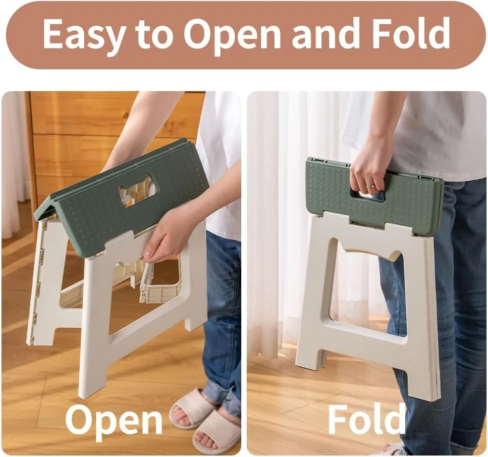 13'' Folding Step Stool for Adults & Kids Hold Up to 250 LB Non-Slip Folding Stools with Portable Handle Compact Collapsible Lightweight Foldable Stools for Kitchen, Bathroom (Khaki, 13in)