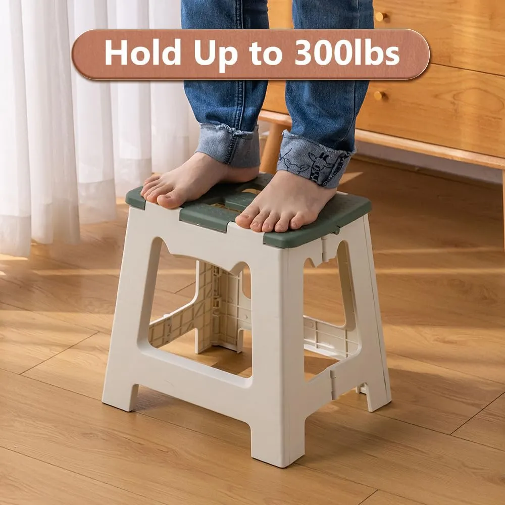 13'' Folding Step Stool for Adults & Kids Hold Up to 250 LB Non-Slip Folding Stools with Portable Handle Compact Collapsible Lightweight Foldable Stools for Kitchen, Bathroom (Khaki, 13in)