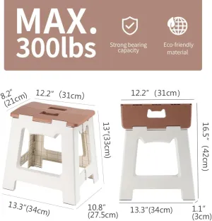 13'' Folding Step Stool for Adults & Kids Hold Up to 250 LB Non-Slip Folding Stools with Portable Handle Compact Collapsible Lightweight Foldable Stools for Kitchen, Bathroom (Khaki, 13in)