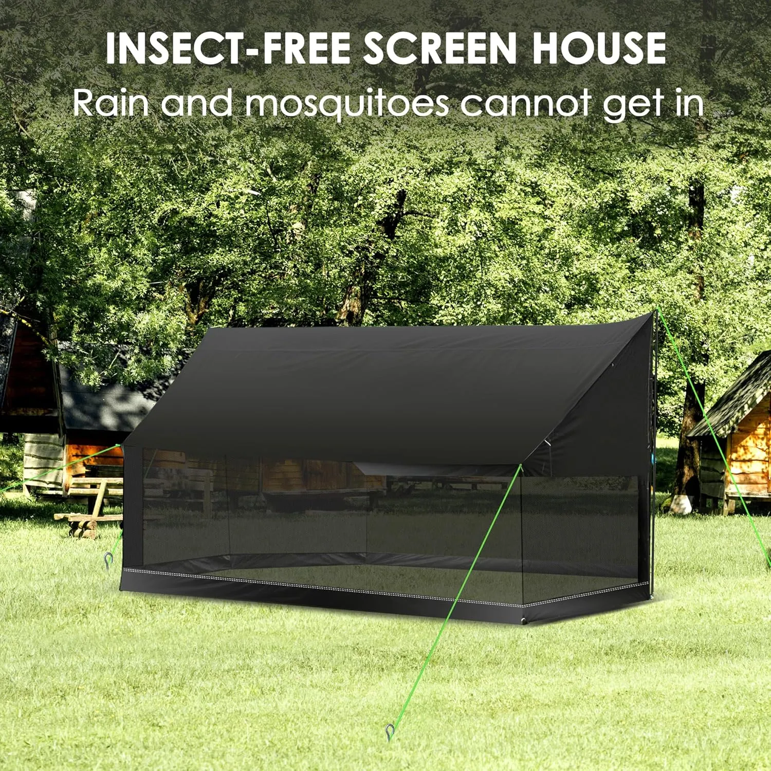 13'*10'*6.8' Outdoor Screen House, Large Camping Mosquito Net, 360 Degree Protection, with Support Poles, Anti-Mosquito, Suitable for Camping, Backpacking, Patio（Black）