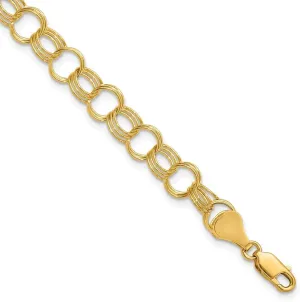 14k Yellow Gold Solid Triple Link Charm Bracelet - with Secure Lobster Lock Clasp 7"