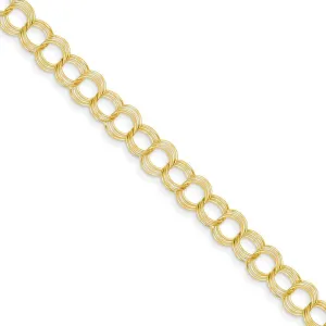 14k Yellow Gold Solid Triple Link Charm Bracelet - with Secure Lobster Lock Clasp 8"