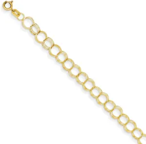 14k Yellow Gold Solid Triple Link Pendant Charm Bracelet - with Secure Lobster Lock Clasp (6mm)