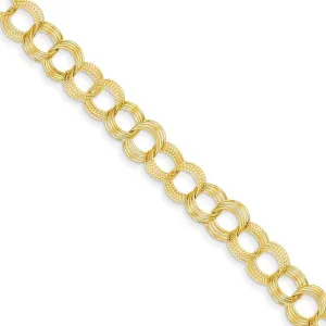 14k Yellow Gold Solid Triple Link Pendant Charm Bracelet - with Secure Lobster Lock Clasp (8mm)
