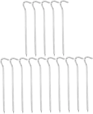 15pcs Tent Pegs Long Metal Ground Pegs Heavy Duty Aluminum Alloy Stakes Drillable for Camping Garden