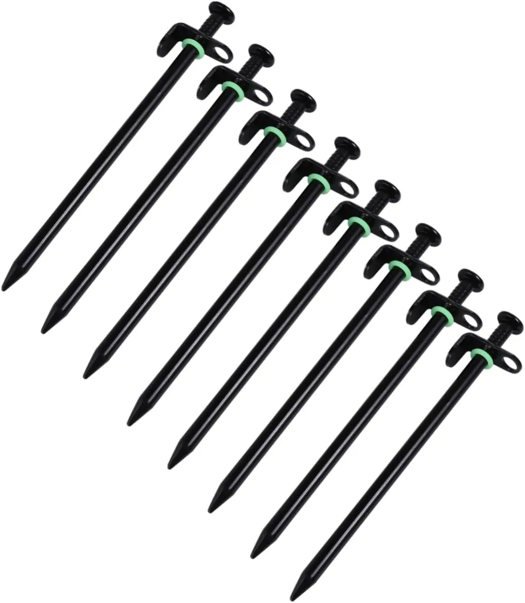 16pcs Camping Tent Pegs Heavy Duty Ground Stakes Made of Forged Iron Glow-in-The-Dark Tip for Night Safety Easy to Drive