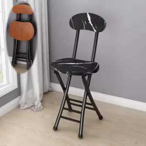 18" Folding Stool with Backrest, Outdoor Travel Stool, Portable Foldable Barstools, for Kitchen/Camping/Fishing/BBQ(Black Marble)