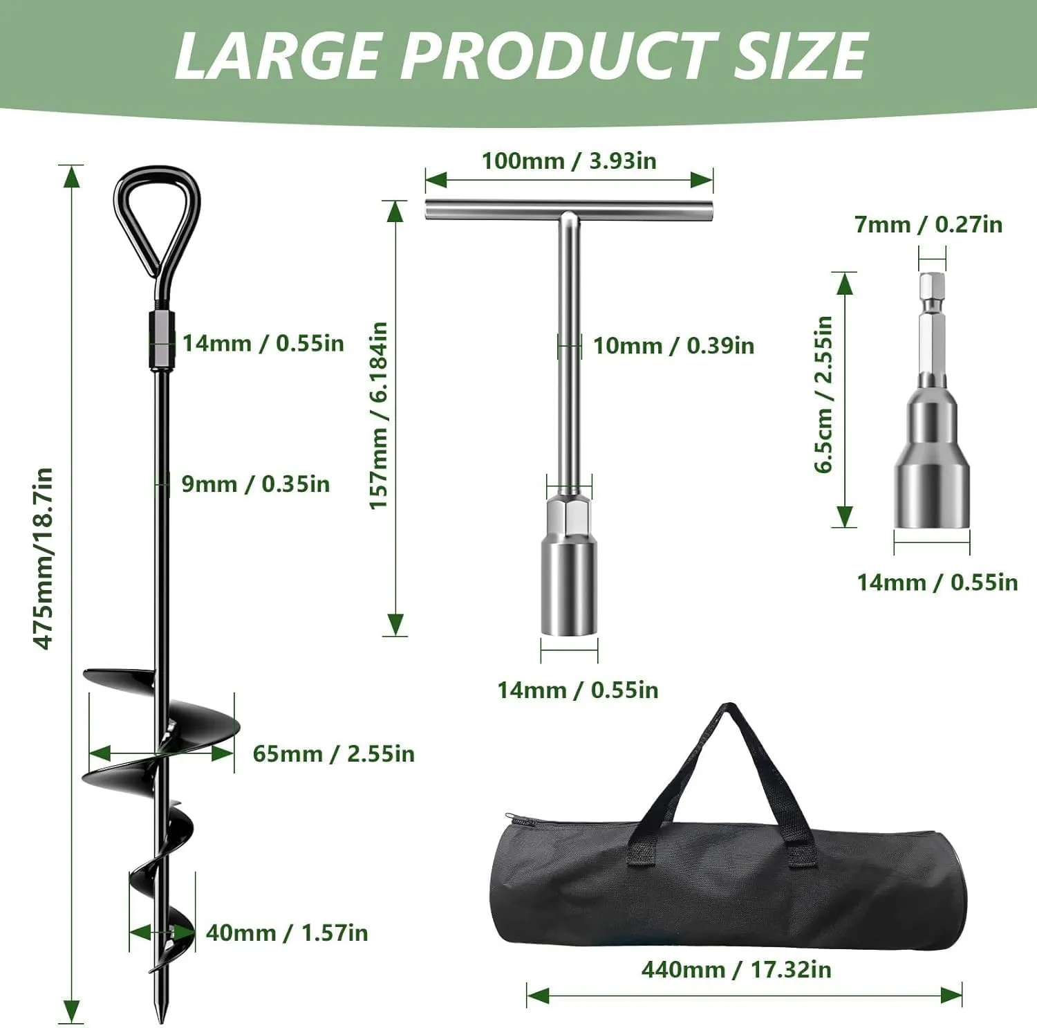 18" Long Ground Anchor, Heavy Duty Earth Anchors 18 inch Ground Anchors Screw in Kit with T-Handle Hex Wrench for Camping Tent, Swing Sets, Securing Animals, Sheds, Trampoline(4 Pcs) (Black)