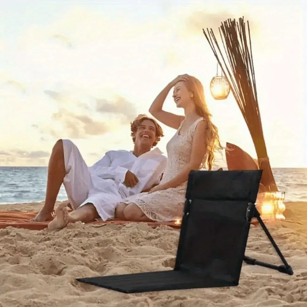 1pc Portable Iron Ottoman, Foldable Beach Chair, Black Outdoor Seating, Low Maintenance, Manual Setup, Ideal for Picnic, Travel, Beach, Park, and Sports Events (White)