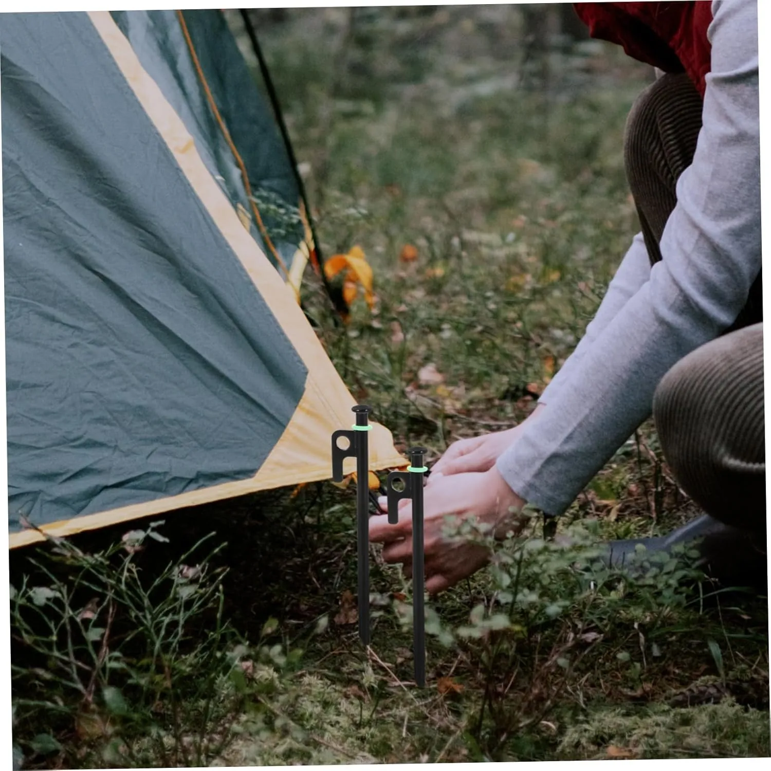 1set Heavy Duty Camping Tent Stakes Metal Pegs with Glow Storage Bag for Outdoor Tents Tarps and Ground Anchors for Grass Ice
