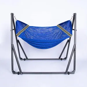 2 in 1 Hammock and Swinging Chair with Collapsible Steel Stand 450 lbs Capacity- Carrying Case, Portable & Adjustable, Perfect for Camping Beach Summer Patio, EZ Daze Foldable Hammock with Stand-Navy