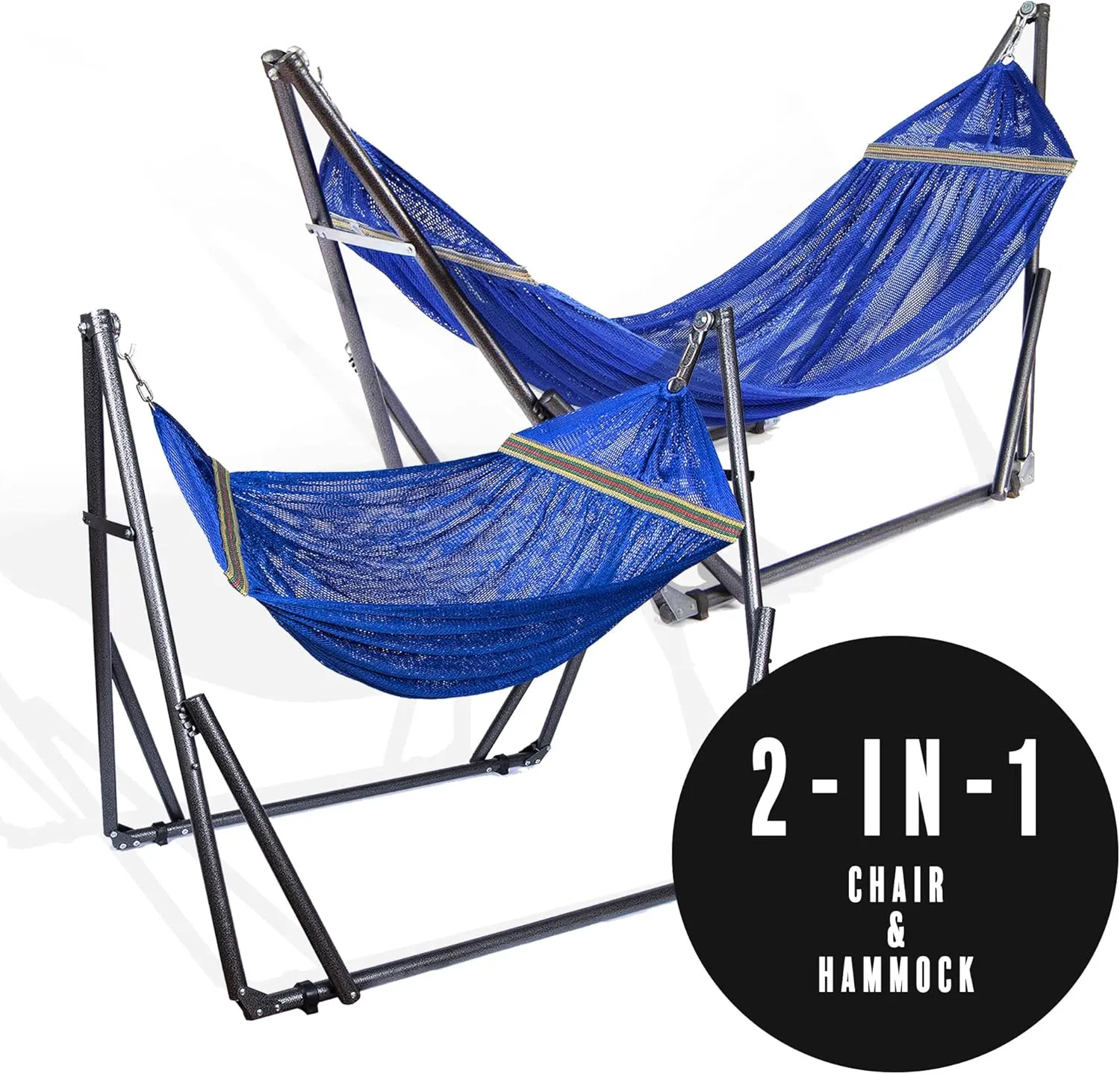 2 in 1 Hammock and Swinging Chair with Collapsible Steel Stand 450 lbs Capacity- Carrying Case, Portable & Adjustable, Perfect for Camping Beach Summer Patio, EZ Daze Foldable Hammock with Stand-Navy