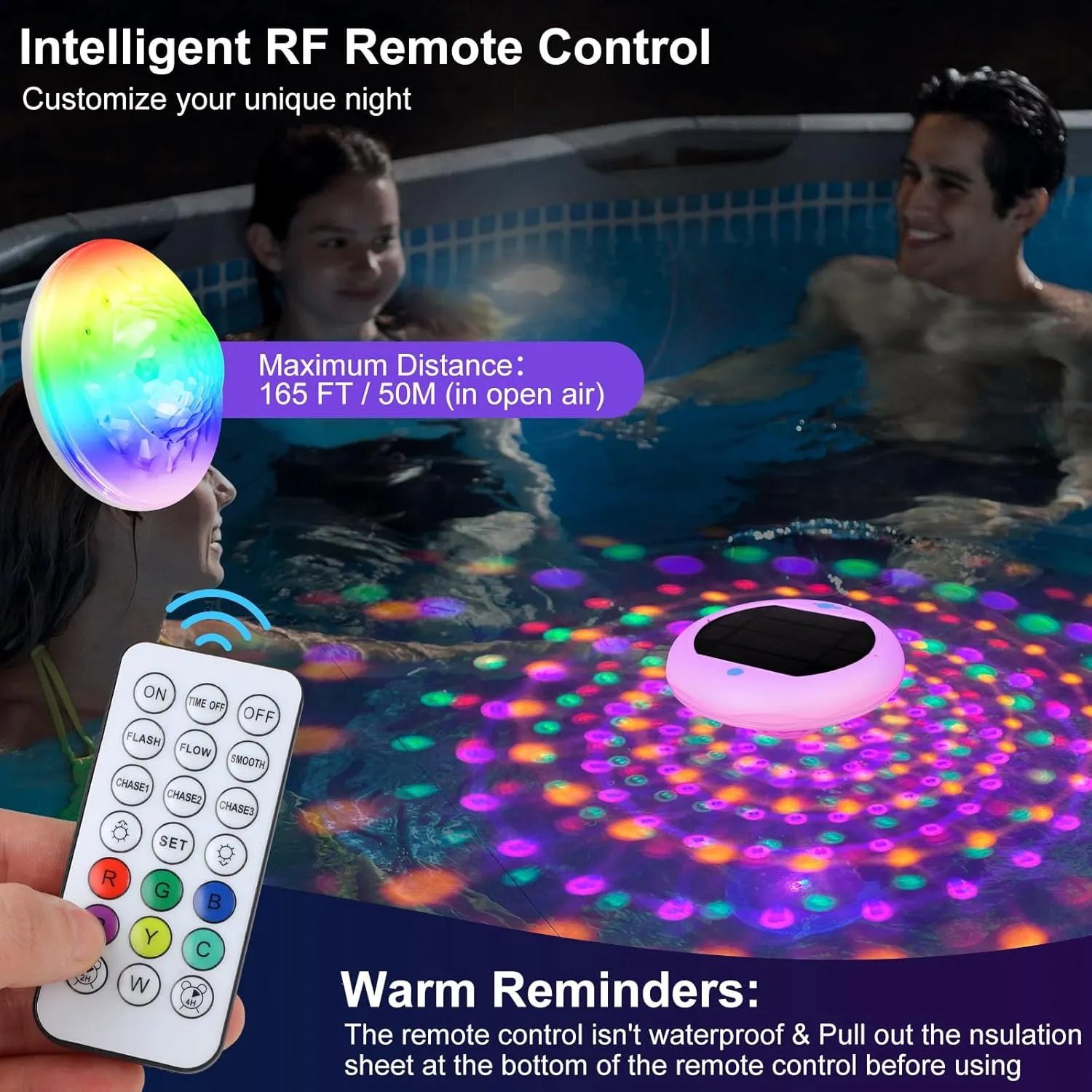 2-in-1 Solar and Rechargeable Floating Pool Lights: 4 Pack 6.7" Pool Lights That Float 6 Dynamic Modes with Remote IP68 Waterproof Hang RGB Upper and Lower Bathtub Light for Garden Pond