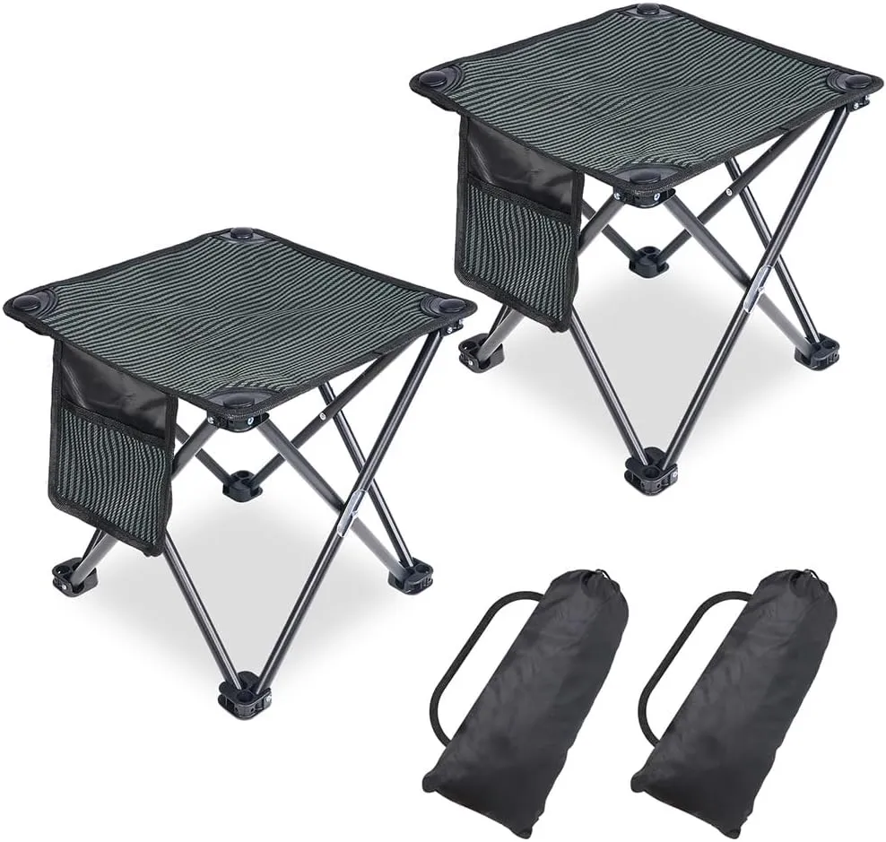 2 Pack Camping Stool Portable, 13.7 Inch Folding Stool for Outdoor Gardening, Fishing, BBQ, Hiking with Carry Bag(400 LBS Capacity)
