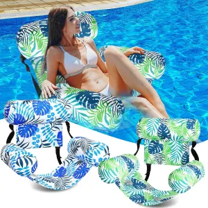 2 Pack Inflatable Pool Float for Adult Adjustable Hammock Float Chair Fabric Pool Lounge Chairs Blow up Water Chairs Rafts for Summer Swimming Party Fun(Blue, Green,Tropical)