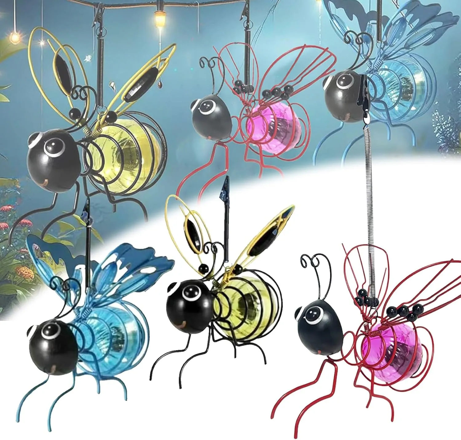 2 Pack Outdoor Hanging Solar Bee Simulation Lights, Insect Bees Garden Decor for Outside, Waterproof Bumble Bees Solar Light for Party Festivals Garden Decor Birthday Gifts (Set of 3)