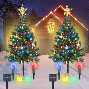 2 Pack Solar Christmas Tree Lights Outdoor with 60 Colorful LEDs 8 Modes Strawberry & Box Lights for Pathway Yard Grave Cemetery Outdoor Christmas Decor