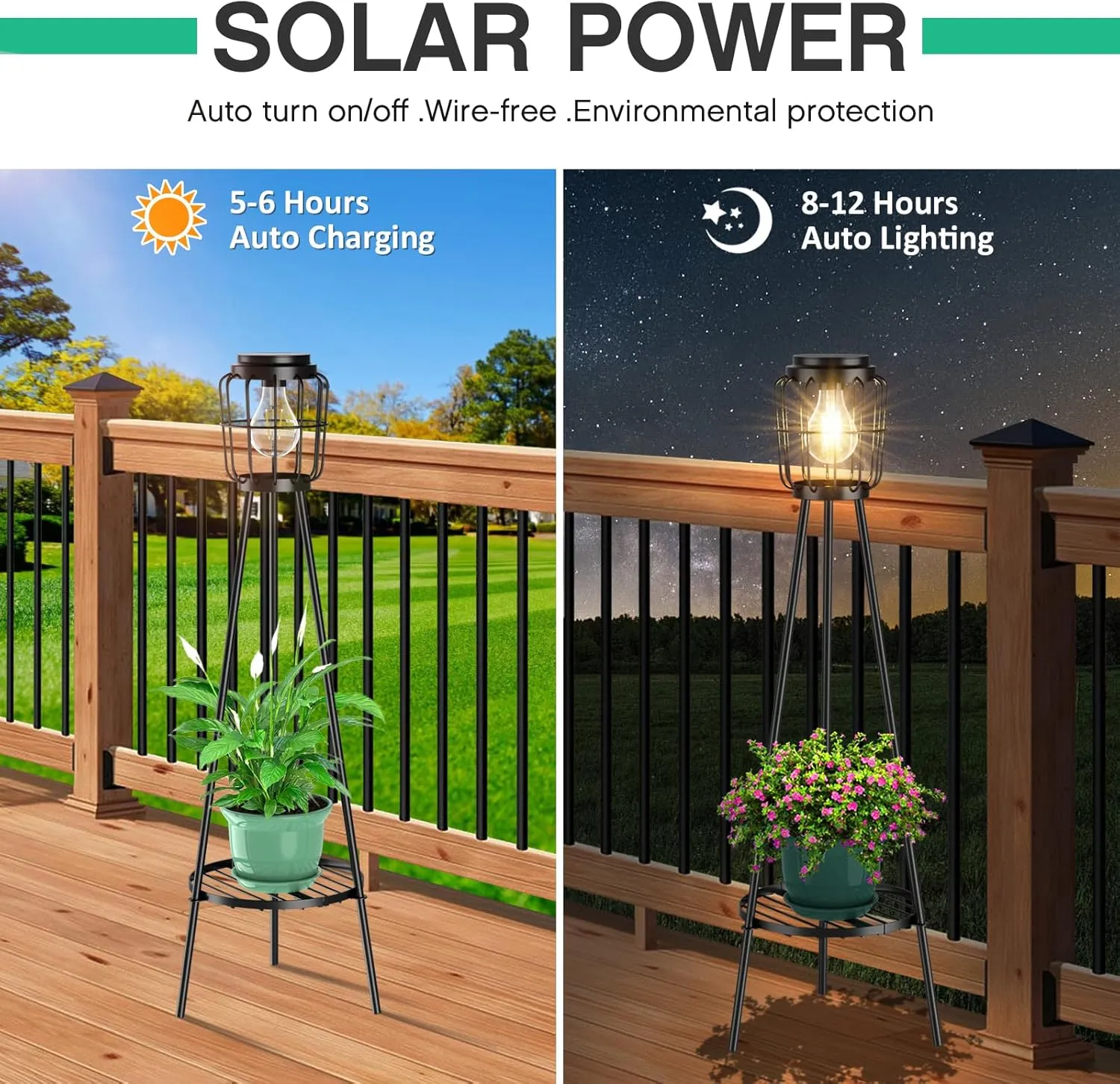 2 Pack Solar Lights Outdoor with Plant Stands, Solar Floor Lamp with LED Edison Bulbs for Garden Yard Pathway Driveway Front/Back Porch Decoration
