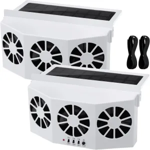 2 Pack Solar Powered Car Exhaust Fan 3 Fans Car Window 4500 RPM Air Vent Radiator Solar Energy Cooling Vent Exhaust for General Types(Solar 3 Fans,White)