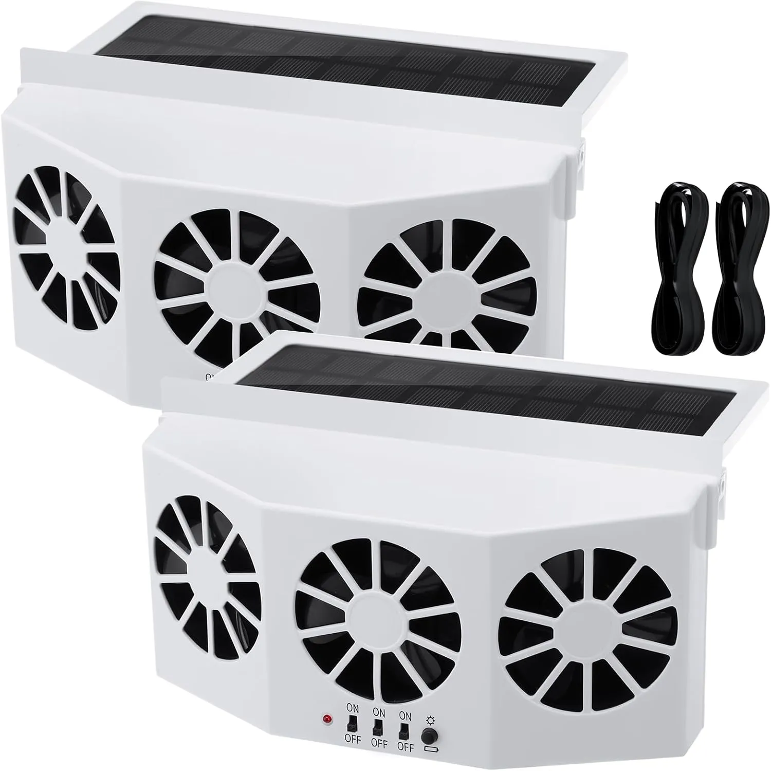 2 Pack Solar Powered Car Exhaust Fan 3 Fans Car Window 4500 RPM Air Vent Radiator Solar Energy Cooling Vent Exhaust for General Types(Solar 3 Fans,White)